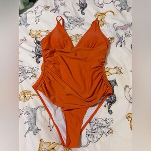 Cupshe Orange Ruched One-Piece Swimsuit